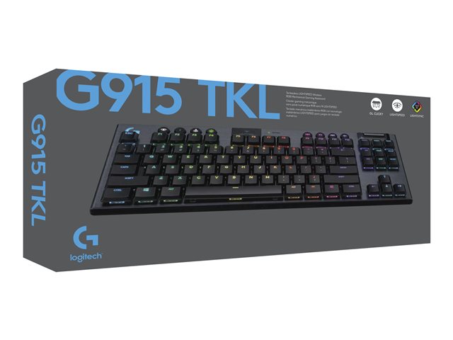Logitech G G915 TKL - Keyboard - backlit - wireless - USB, Bluetooth, 2.4 GHz - key switch: GL Clicky - carbon