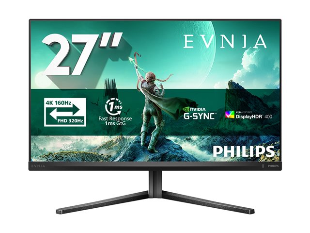 Philips Evnia 3000 27M2N3800A - LED monitor - gaming - 27\" - 3840 x 2160 4K UHD (2160p) @ 320 Hz - Fast IPS - 450 cd/m² - 1000:1 - DisplayHDR 400 - 0.5 ms - 2xHDMI, DisplayPort - speakers - charcoal