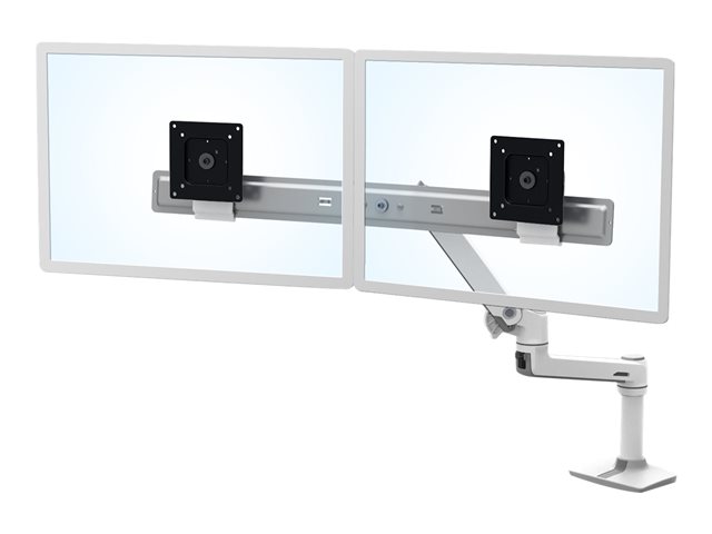 Ergotron LX - Mounting kit (articulating arm, extension, base, 2-piece desk clamp, dual displays bow, 2 pivots, 8\" pole) - for 2 LCD displays - dual direct - white - screen size: up to 25\"