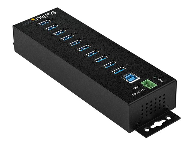 StarTech.com 10 Port USB Hub with Power Adapter, Surge Protection, Metal Industrial USB 3.0 Data Transfer Hub, Din Rail, Wall or Desk Mountable, High Speed USB 3.1/ USB 3.2 Gen 1 5Gbps Hub - Windows/macOS/Linux (HB30A10AME) - Hub - 10 x USB 3.2 Gen 1 - DIN rail mountable, wall-mountable - TAA Compliant - for P/N: ITB20D3250