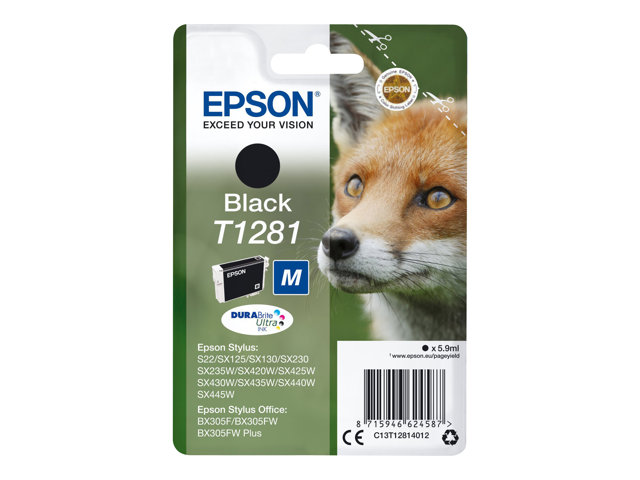 Epson T1281 - M size - black - original - blister with RF/acoustic alarm - ink cartridge - for Stylus S22, SX230, SX235, SX420, SX430, SX435, SX438, SX440, SX445, Stylus Office BX305
