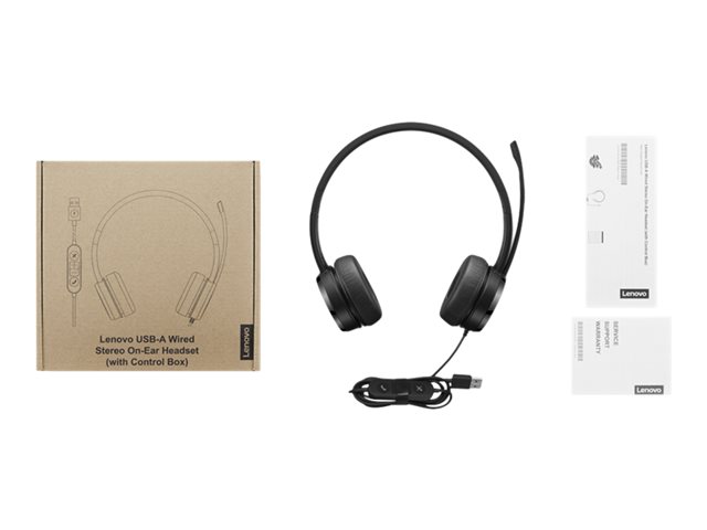Lenovo - Headset - on-ear - wired - USB-A - black - CRU - for ThinkCentre M60q Chromebox, M70t Gen 3, ThinkCentre neo 70, ThinkPad E14 Gen 3