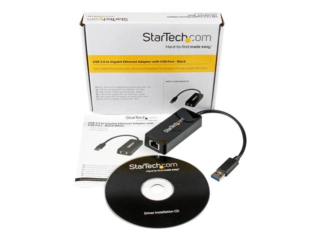 StarTech.com USB 3.0 Ethernet Adapter - USB 3.0 Network Adapter NIC with USB Port - USB to RJ45 - USB Passthrough (USB31000SPTB) - Network adapter - USB 3.0 - Gigabit Ethernet - black - for P/N: TB33A1C