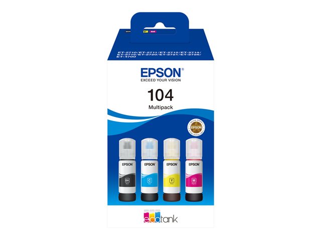 Epson EcoTank 104 - 4-pack - black, yellow, cyan, magenta - original - ink refill - for EcoTank ET-14100, 1810, 2721, 2810, 2811, 2812, 2814, 2815, 2820, 2821, 2825, 2826, 4800