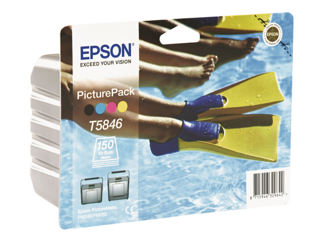 Epson PicturePack T5846 - Colour (cyan, magenta, yellow, black) - blister - print cartridge / paper kit - for PictureMate 240, 260, 280