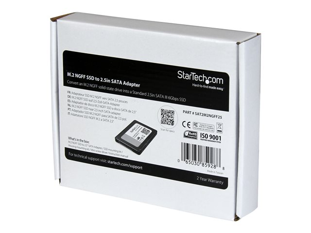 StarTech.com M.2 (NGFF) SSD to 2.5in SATA III Adapter - Up to 6 Gbps - M.2 SSD Converter to SATA with Protective Housing (SAT2M2NGFF25) - Storage controller - M.2 - SATA 6Gb/s - SATA - black - for P/N: BRACKET125PT, BRACKET125PTP, BRACKET225PT, BRACKET425F