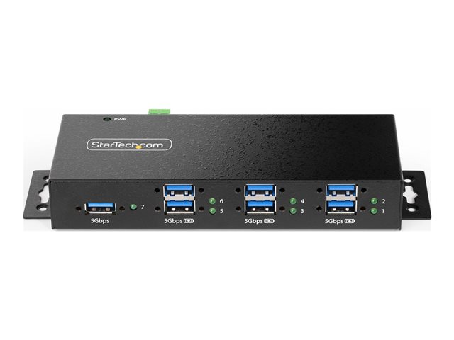 StarTech.com 7-Port Managed USB Hub with 7x USB-A, Heavy Duty with Metal Industrial Housing, ESD & Surge Protection, Wall/Desk/Din-Rail Mountable, USB 3.0/3.1/3.2 Gen 1 5Gbps - Hub - 6 x USB 3.2 Gen 2 + 1 x USB 3.2 Gen 1 - wall-mountable, desktop, DIN rail mountable - TAA Compliant