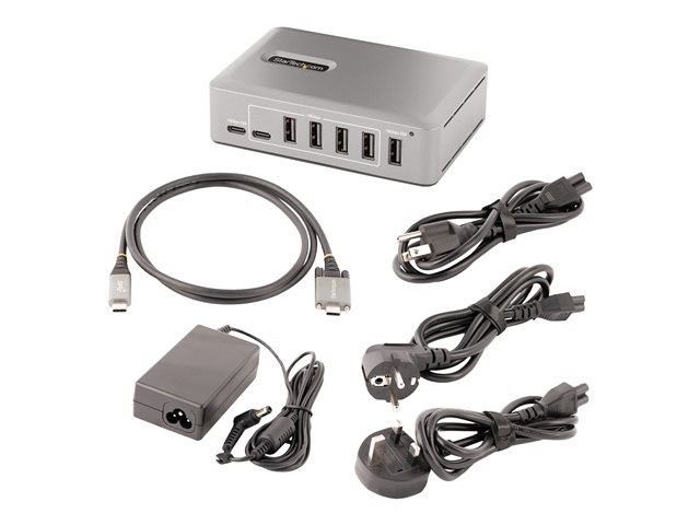 StarTech.com 10-Port USB-C Hub, 8x USB-A + 2x USB-C, Self-Powered w/ 65W Power Supply, USB 3.1 10Gbps Hub w/ BC1.2 Charging, Desktop/Laptop USB Hub with 3ft Locking USB-IF Certified Cable - USB Expansion Hub (10G8A2CS-USB-C-HUB) - Hub - 8 x USB 3.2 Gen 2 + 2 x USB-C 3.2 Gen 2 - desktop
