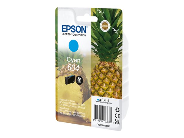 Epson 604 - 2.4 ml - cyan - original - blister - ink cartridge - for Expression Home XP-2200, 2205, 3200, 3205, 4200, 4205, WorkForce WF-2910, 2930, 2935, 2950