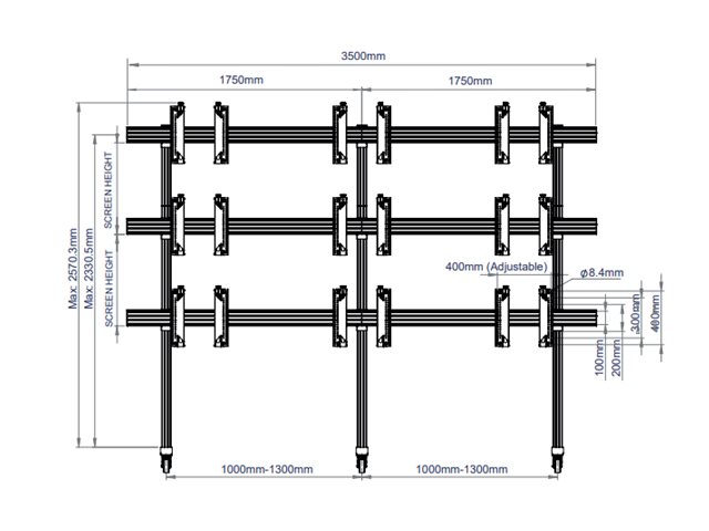 B-TECH System X BT8371 - Cart - for 3x3 video wall - stand - black - screen size: 46\"-55\" - mounting interface: up to 600 x 400 mm