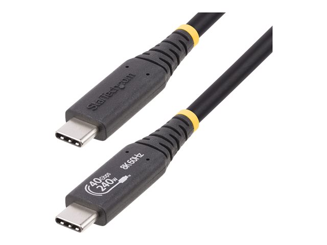StarTech.com 1m (3.3ft) USB4 Cable, USB-IF Certified USB-C Cable, 40 Gbps - USB cable - 24 pin USB-C (M) to 24 pin USB-C (M) - USB4 / Thunderbolt 3 / Thunderbolt 4 / DisplayPort 1.4 - 48 V - 5 A - 1 m - 8K60Hz support, 4K120Hz support, extended power range (EPR), Power Delivery 3.1 support, halogen-free, passive - black