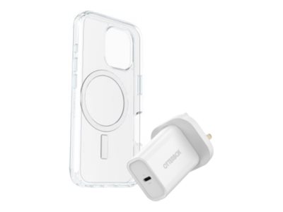 OtterBox KIT Apple iPhone 16 Pro Max (Symmetry Clear MagSafe / Premium Glass / UK USB-C Wall Charger 30W - white)
