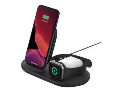 Belkin BoostCharge - Wireless charging stand - 7.5 Watt - black - for Apple AirPods, AirPods Pro, iPhone 11, 12, 7, 8, SE, X, XR, XS, XS Max, Watch