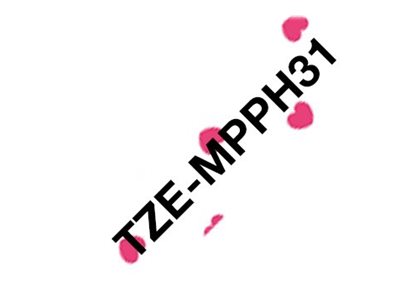 Brother TZe-MPPH31 - Black on pink hearts - Roll (1.2 cm x 4 m) 1 cassette(s) laminated tape - for Brother PT-H110, P-Touch PT-E310, H110, P-Touch Cube PT-P300, P-Touch Embellish PT-D215