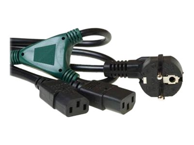 Splitser voor stroom - CEE 7/7 (M) naar IEC 60320 C13 - 230 Volt wisselstroom V - 1.8 m - 90° connector - zwart