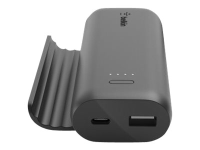 Belkin BoostCharge - Play Series - power bank - 5000 mAh - 12 Watt - 2 output connectors (USB, 24 pin USB-C) - on cable: USB-C - black