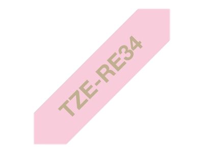 Brother TZe-RE34 - Gold on pink - Roll (1.2 cm x 4 m) 1 cassette(s) ribbon tape - for Brother PT-D600, H110, P-Touch PT-E310, P-Touch Cube PT-P300, P-Touch Embellish PT-D215