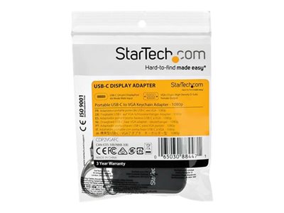 StarTech.com Compact USB C to VGA Adapter, 1080p 60Hz USB Type-C to VGA Video Display Converter with Keychain Ring, Active USB-C DP Alt Mode to VGA Monitor Dongle, Thunderbolt 3 Compatible - USB-C Keychain Adapter (CDP2VGAFC) - Adapter - 24 pin USB-C male to HD-15 (VGA) female - black - 1080p support