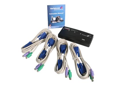 StarTech.com 4 Port Black PS/2 KVM Switch Kit with Cables - 4 Port PS2 KVM Switch - KVM Switch with Cables - VGA KVM Switch (SV411K) - KVM switch - 4 x KVM port(s) - 1 local user - desktop - for P/N: SVECON6