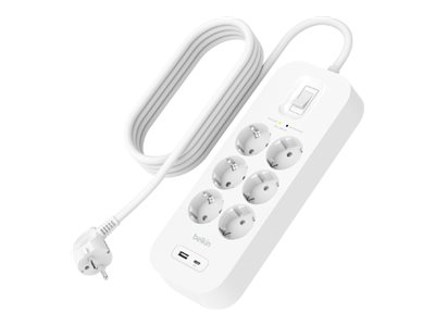 Belkin Connect - Surge protector - with USB-C and USB-A ports - output connectors: 6 - 2 m cord