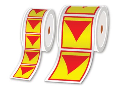 Rolls of pre-cut LOTO labels 42.5 x 50 m