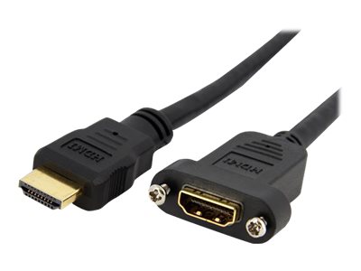 StarTech.com 3ft HDMI Female to Male Adapter, 4K High Speed Panel Mount HDMI Cable, 4K 30Hz UHD HDMI, 10.2 Gbps Bandwdith, 4K HDMI 1.4 Video, HDCP 1.4, HDMI Female to HDMI Male Cable - HDMI Panel Mount Connector - HDMI cable - HDMI female to HDMI male - 91 cm - black - molded - for P/N: CDP2HDMM2MB, DP2HDMM2MB, HDDVIMM3, HDMM1MP, HDMM2MP, HDMM3MP, HDPMM50, MDP2HDMM2MB