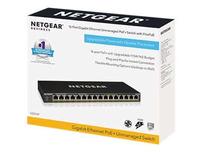 NETGEAR GS316P - Switch - unmanaged - 16 x 10/100/1000 (PoE+) - desktop, wall-mountable - PoE+ (115 W)