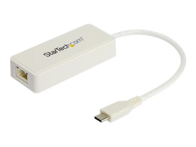 StarTech.com USB C to Gigabit Ethernet Adapter with USB A Port, White 1Gbps NIC USB 3.0/USB 3.1 Type C Network Adapter, 1GbE USB-C RJ45/LAN TB3 Compatible Windows MacBook Pro Chromebook - USB C to Ethernet (US1GC301AUW) - Network adapter - USB-C - Gigabit Ethernet + USB 3.1 Gen 2 - white