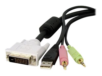 StarTech.com 10 ft / 3m 4-in-1 USB Dual Link DVI-D KVM Switch Cable w/ Audio & Microphone (DVID4N1USB10) - Keyboard / mouse / video / audio cable - USB, mini-phone stereo 3.5 mm, DVI-D (M) to mini-phone stereo 3.5 mm, USB Type B, DVI-D (M) - 3 m - black - for P/N: RKCOND17HD, SV231DVIUAHR, SV231QDVIUA, SV231TDVIUA, SV431DL2DU3A, SV431TDVIUA