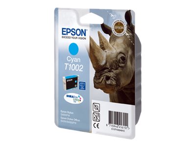 Epson T1002 - 11.1 ml - cyan - original - blister with RF/acoustic alarm - ink cartridge - for Stylus SX510, SX515, SX600, SX610, Stylus Office B1100, B40, BX310, BX600, BX610