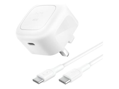 45W USB PD Wall Charger with PPS, WHT w/ 1m 3aMP PVC C-C Cable