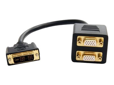 StarTech.com 1 ft / 30cm DVI to Dual VGA Y Splitter Cable - DVI-I Analog to Dual VGA, 1x DVI-I (M), 2x VGA (F) (DVISPL1VV) - Display splitter - HD-15 (VGA) (F) to DVI-I (M) - 30 cm - black