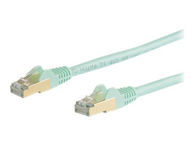 StarTech.com 10m CAT6A Ethernet Cable, 10 Gigabit Shielded Snagless RJ45 100W PoE Patch Cord, CAT 6A 10GbE STP Network Cable w/Strain Relief, Aqua, Fluke Tested/UL Certified Wiring/TIA - Category 6A - 26AWG (6ASPAT10MAQ) - Patch cable - RJ-45 (M) to RJ-45 (M) - 10 m - STP - CAT 6a - molded, snagless - aqua