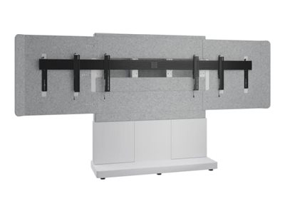 Forum 66\" wide Floor-to-Wall Display Stand for Dual 76\"-85\" Displays - Designer Light color HPL with Light Powercoat Finish
