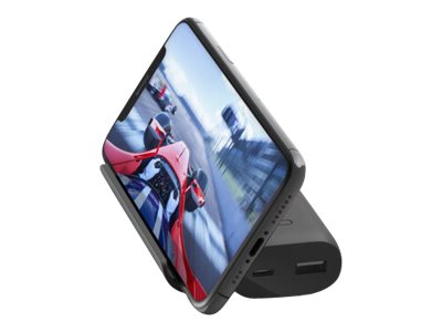 Belkin BoostCharge - Play Series - power bank - 5000 mAh - 12 Watt - 2 output connectors (USB, 24 pin USB-C) - on cable: USB-C - black