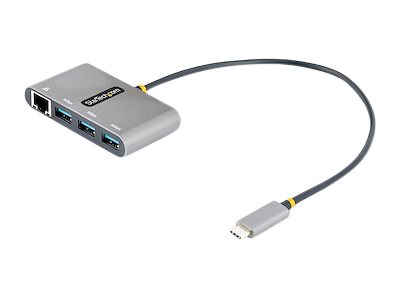 StarTech.com 3-Port USB-C Hub with Ethernet, 3x USB-A Ports, Gigabit Ethernet, USB 3.0 5Gbps, Bus-Powered, USB Type-C Hub w/ GbE and 1ft/30cm Long Cable, Portable USB-C to USB-A Laptop Hub - USB Expansion Hub (HB30C3A1GEA2) - Hub - 3 x SuperSpeed USB