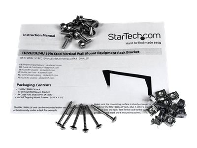 StarTech.com 4U Wall Mount Patch Panel Bracket - 19 inch Steel Vertical Mounting Bracket for Network and Data Equipment (RK419WALLV) - Mounting bracket - wall mountable - black - 4U - 19\"