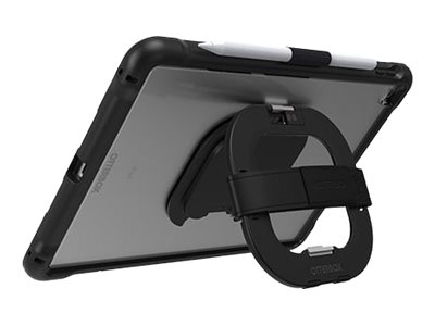 OtterBox Unlimited Series - Back cover for tablet - with kickstand & hand strap - polyurethane, polycarbonate, synthetic rubber - black crystal (clear/black) - with screen protector - for Apple 10.2-inch iPad (7th generation, 8th generation, 9th gene