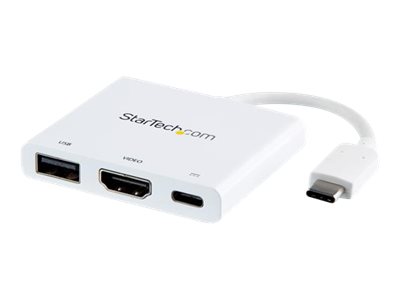 StarTech.com USB-C to HDMI Adapter - White - 4K 30Hz - Thunderbolt 3 Compatible - with Power Delivery (USB PD) - USB C Dongle (CDP2HDUACPW) - Adapter - 24 pin USB-C male to HDMI, USB Type A, 24 pin USB-C female - 60 mm - white - 4K support, USB Power Delivery (60W)