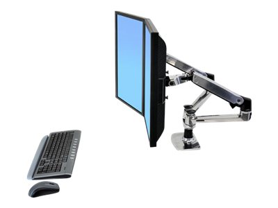 Ergotron LX Dual Side-by-Side Arm - Mounting kit (desk clamp mount, grommet mount, pole, 2 articulating arms, 2 extension brackets, t-bracket, base) - Constant Force Technology - for 2 LCD displays - aluminium, steel - polished aluminium - screen size: up to 27\"