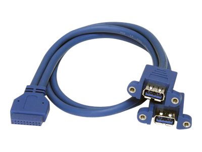 StarTech.com 2 Port Panel Mount USB 3.0 Cable - USB A to Motherboard Header Cable F/F (USB3SPNLAFHD) - USB internal to external cable - USB Type A (F) to 20 pin IDC (F) - 50 cm - blue