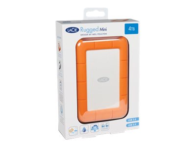LaCie Rugged Mini - Hard drive - 4 TB - external (portable) - USB 3.0 - 5400 rpm - 256-bit AES - with Seagate Rescue Data Recovery