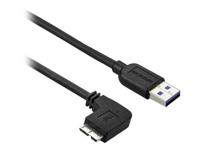 StarTech.com 1m 3 ft Slim Micro USB 3.0 Cable M/M - Left-Angle Micro-USB - USB 3.0 A to Micro B - Angled Micro USB - USB 3.1 Gen 1 (5Gbps) (USB3AU1MLS) - USB cable - Micro-USB Type B (M) to USB Type A (M) - USB 3.0 - 1 m - left-angled connector - bla