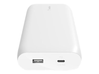 Belkin BoostCharge - Power bank - 20000 mAh - 30 Watt - Fast Charge, PD - 2 output connectors (USB, 24 pin USB-C) - white