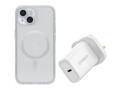 OtterBox KIT Apple iPhone 16 (Symmetry Clear MagSafe / Premium Glass / UK USB-C Wall Charger 30W - white)