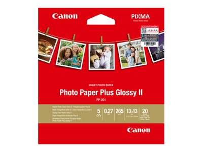 Canon Photo Paper Plus Glossy II PP-201 - High-glossy - 270 micron - 130 x 130 mm - 265 g/m² - 20 sheet(s) photo paper - for PIXMA iP110, iP4870, iP8770, iX6560, iX6770, MP258, MX727, PRO-1, PRO-10, 100, TS7450
