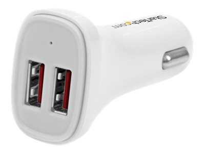 StarTech.com Dual Port USB Car Charger - 24W/4.8A White - Car power adapter - 24 Watt - 4.8 A - 2 output connectors (USB) - white - for P/N: USBLT1MW, USBLT1MWS, USBLT2MBR, USBLT2MW, USBLT30CMW, USBLTM1MBK, USBLTM1MWH
