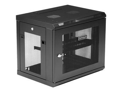 StarTech.com 2 Post 9U 19\" Wall Mount Network Cabinet, Adjustable Depth 6-15\" Locking IT Switch Depth Enclosure, Vented Computer/Electronics Equipment Data Rack w/ Shelf + Hook & Loop Tape - 19 Inch Wall Cabinet (RK9WALM) - Rack enclosure cabinet - wall mountable - black - 9U