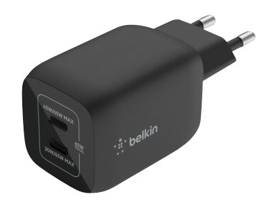 Belkin BoostCharge Pro - Power adapter - PPS technology - 65 Watt - 3.25 A - PD 3.0, Fast Charge - 2 output connectors (24 pin USB-C) - black