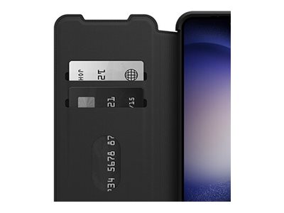 OtterBox Strada Series - Flip cover for mobile phone - polycarbonate, leather, metal latch - shadow black - for Samsung Galaxy S23
